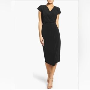 Chelsea28 Black Faux-Wrap Midi Dress